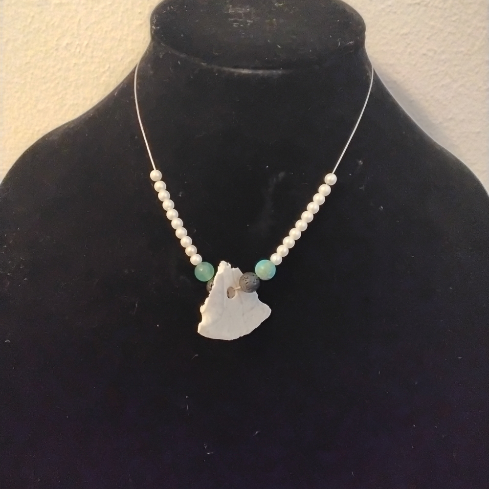 Elegant White and Green Beaded Necklace